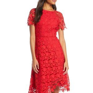 Red Eliza J Lace Asymmetric Cocktail Dress Size 18